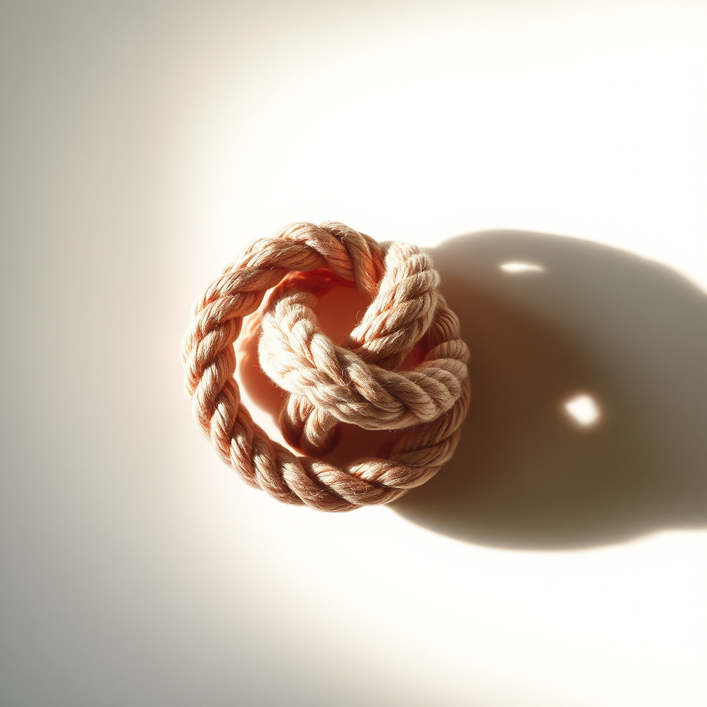 A tightly coiled rope on a light background casts shadows.